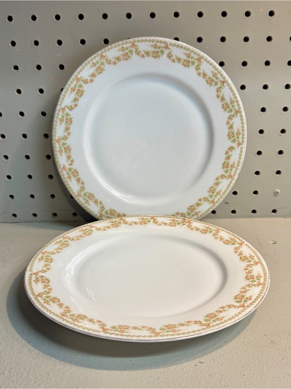 Vintage Tirschenreuth Bavaria Pink Rose Garland Dinner Plates (Set of 2)